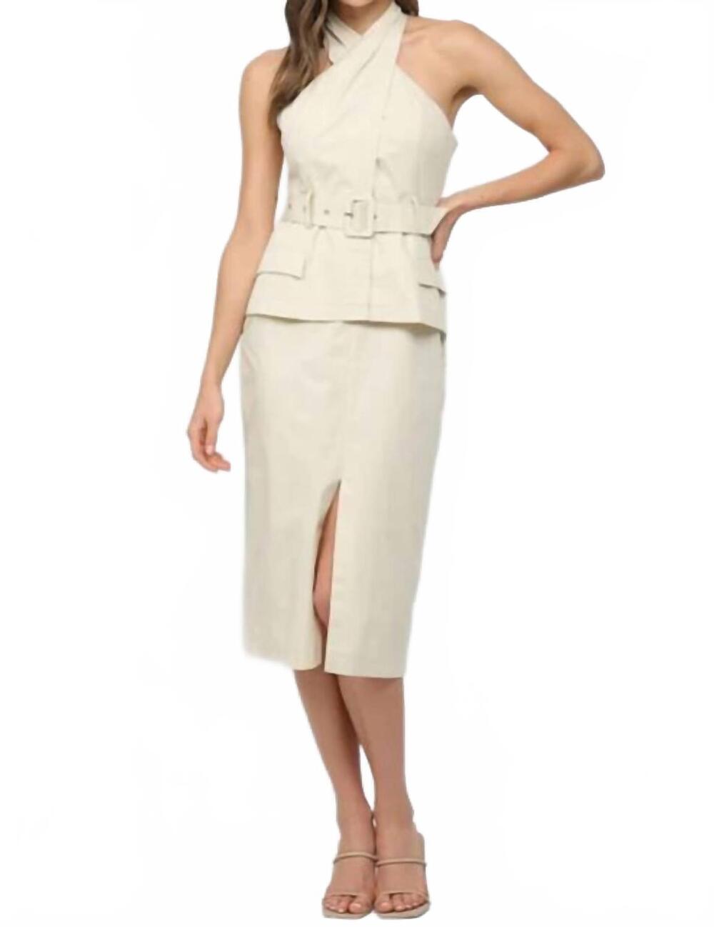 NEW FATE belted midi dress in ivory
